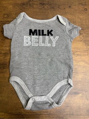 ⭐️5 for $20⭐️ Baby Essentials Grey "Milk Belly" One-Piece Bodysuit Onesie 6M